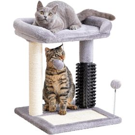 Small 4-in-1 Cat Tree Tower With Self-grooming Brush And Natural Sisal Scratching Post, Soft Plush Cat Bed And Hanging Ball, Suitable For Indoor Kitte (Option: Grey)