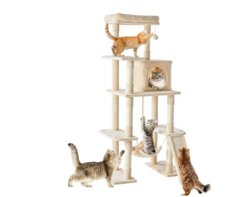 63-inch Cat Tree Tower, Large Multi-story Cat Climbing Tower, Natural Sisal Grabber Posts, Extended Platform, Hammock (Option: Beige)