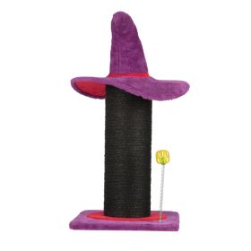 Wizard Hat Cat Scratching Post With Spring Ball Toy For Indoor Cats, Halloween Spooky Cat Scratcher, Purple (Option: Purple)