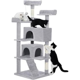 Made4Pets 56-inch Pet Cat Tree For Indoor Cats Multi-Level Cat Tree With 2 Apartments Cat Activity Center With Scratching Posts And Toys Light Gray (Option: Grey)