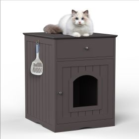 Wooden Pet House Cat Litter Box Enclosure With Drawer & Side Table (Option: Brown)