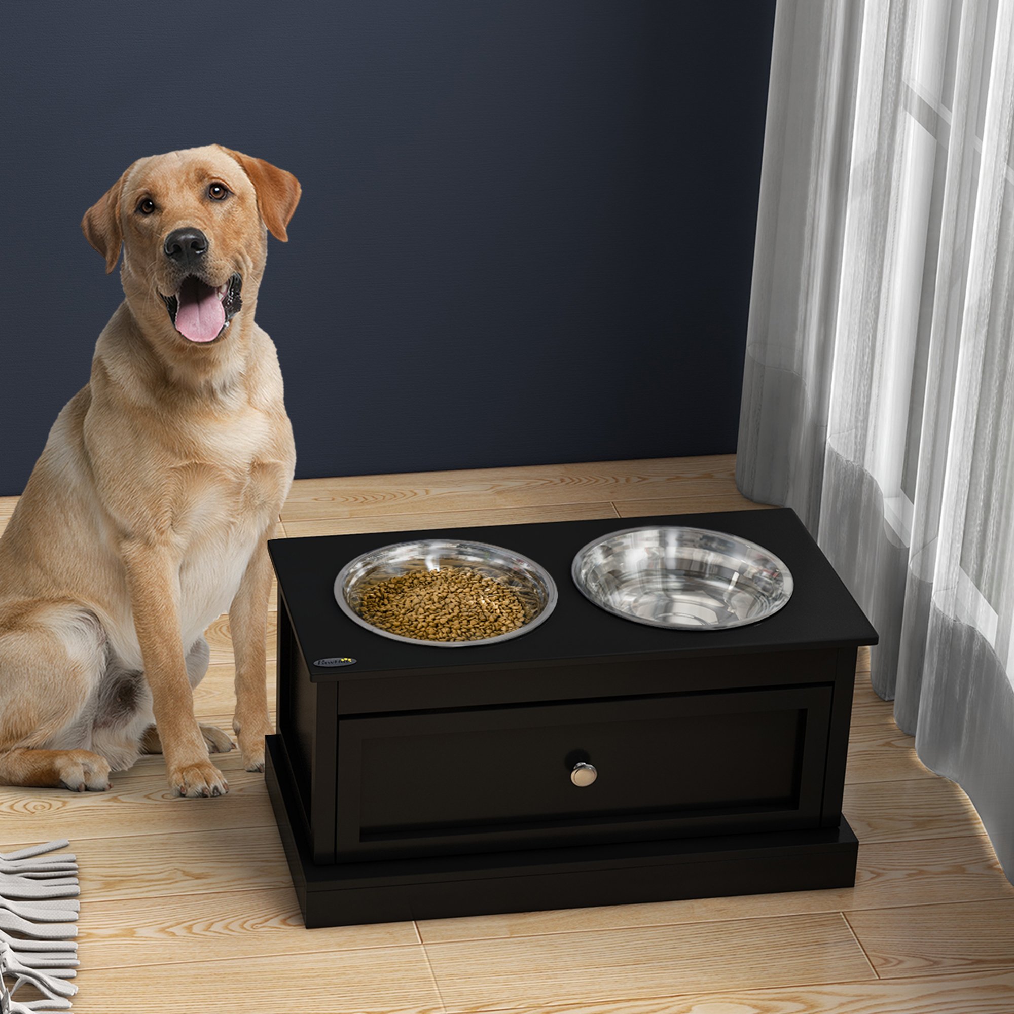 Large Elevated Dog Bowls with Storage Drawer Containing 11L Capacity (Option: Black-700x380x220 mm)