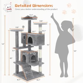 54 -Cat Tree Tower - Multi-level With Sisal Grab Post, Indoor Apartment With Ladder, Plush Toys, Rest And Play (Option: Light grey)