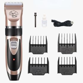 Dog Grooming Kit Clippers; Low Noise; pet grooming; Rechargeable; Pet Hair Thick Coats Clippers Trimmers Set (Color: gold)
