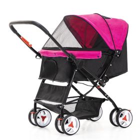 Four Wheel Folding Pet Stroller, Dog Jogger Travel Carrier Adjustable Canopy Storage Brake Mesh Window (Color: Pink)