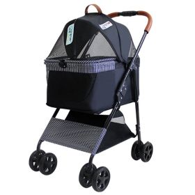 Portable Dog Travel Cart Pram Shockproof Pet Detachable Strolling Cart, Puppy Pushchair Four-Wheeled (Color: Black)