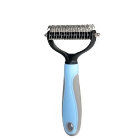 Pet Grooming Tool 2 Sided Undercoat Rake for Dogs - Safe Dematting Comb for Easy Mats & Tangles Removing -Pet Brush-Grooming Tool (Color: Blue)