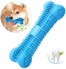 Chew Toy Stick Dog Toothbrush with Toothpaste Reservoir Natural Rubber Dog Bone for Pet Teeth Cleaning (Color: Blue)