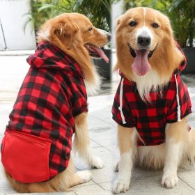 Plaid Dog Hoodie Pet Clothes Sweaters with Hat and Pocket Christmas Classic Plaid Dog Costumes (colour: Zipper pocket coat with red and black plaids, size: 4XL (chest circumference 82, back length 62cm))