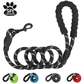 Strong Dog Leash with Zipper Pouch; Comfortable Padded Handle and Highly Reflective Threads Dog Leashes (Color: Black)
