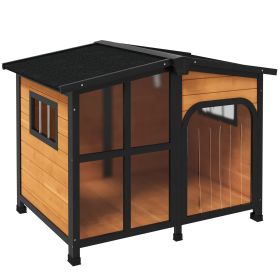 PawHut Outside Cabin-Style Wooden Dog House for Large Dogs with Openable Roof & Giant Window (Color: as Pic)