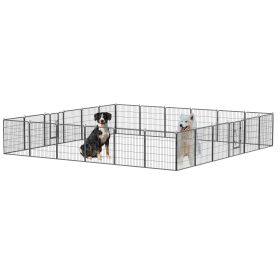 Dog Pens Outdoor 32" Height Foldable 24 Panels Heavy Duty Metal Anti-Rust Exercise Dog Fence with Doors (Color: as Pic)