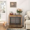 Furniture Style Dog Crate on Wheels with Double Doors and Lift Top. Rustic Brown