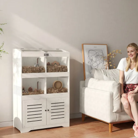 Large Hamster Cage For Multiple Small Pets, Rat Cage With Storage Cabinet, Clear Transparent Panels (Option: White)