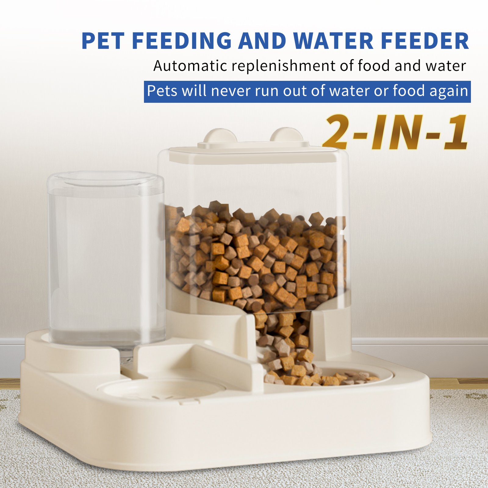 Transparent And Visible Pet Feeding And Drinking Dispenser, Automatically Refilling Food And Water, Caring For Every Moment, Allowing Owners To Travel (Option: White)