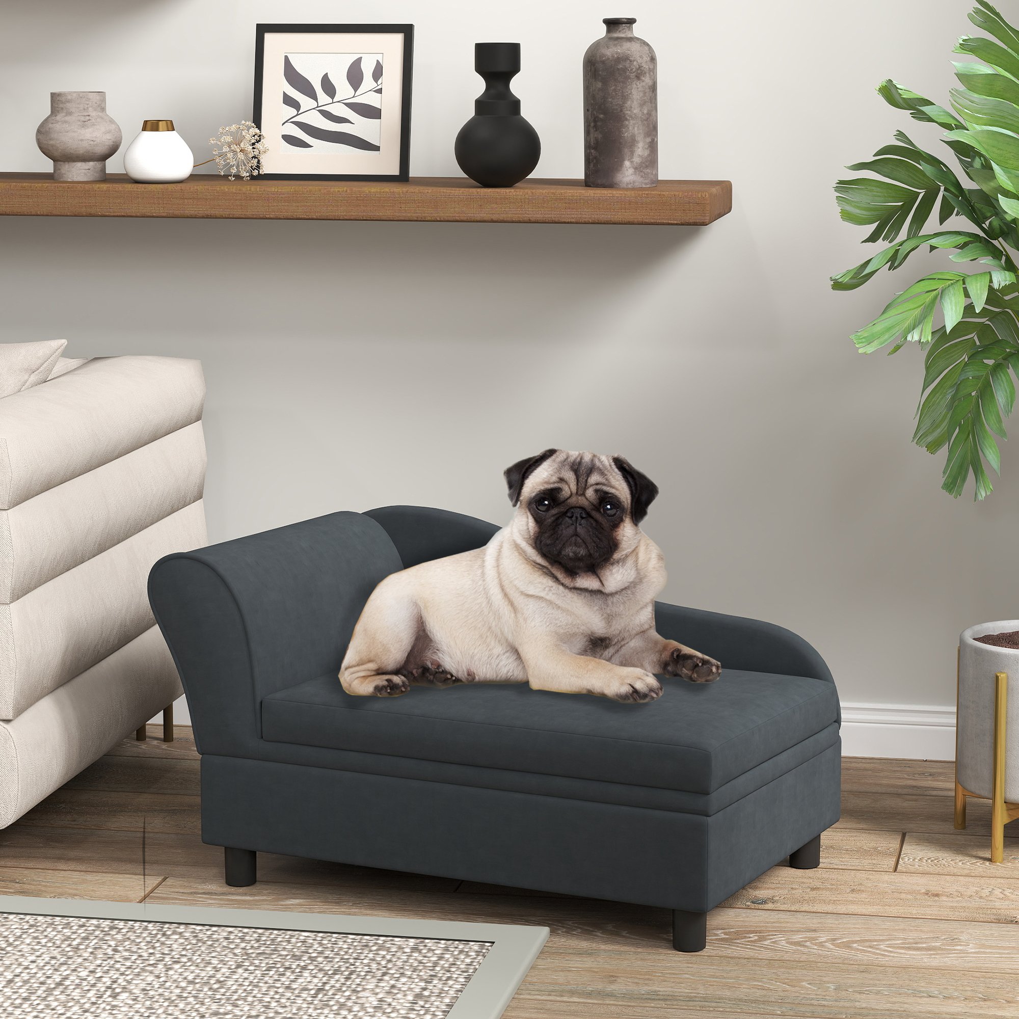 Pet Sofa Bed Couch with Storage (Option: Dark Gray-750x490x165 mm)