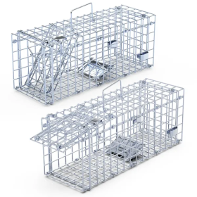 2Pcs Foldable Rat Trap Cage Humane Live Rodent Trap Cage Galvanized (Option: Silver)