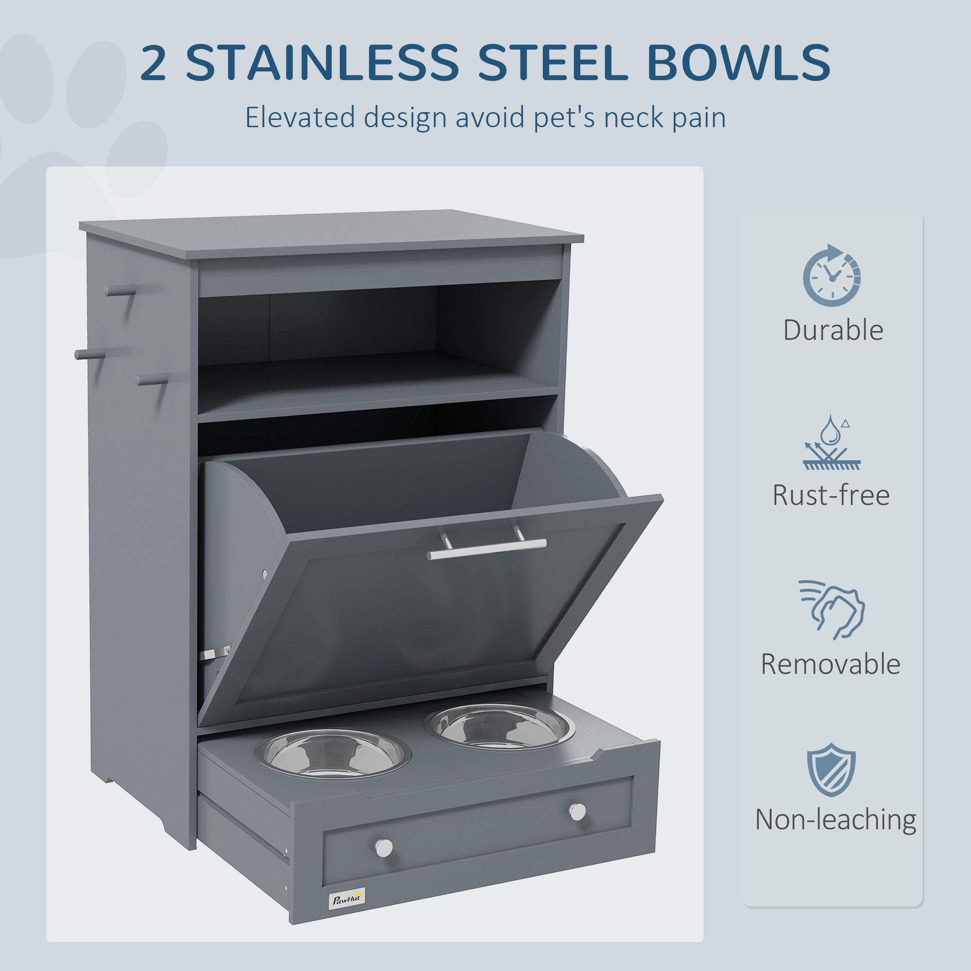 Pet Feeder Stations, Lockers, Dog Food Storage Containers (Option: Grey)