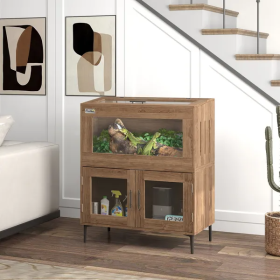 30 Gallon Stackable Reptile Tank W Storage Cabinet, Top Opening, For Bearded Dragon, Lizard, Snake, Hamster (Option: Brown)
