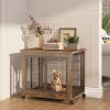 Furniture Style Dog Crate on Wheels with Double Doors and Lift Top. Rustic Brown