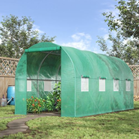 Outsunny 15x 7x 6.5 Walk-in Tunnel Hoop Greenhouse, Green House With Polyethylene PE Cover, Steel Frame, Roll-Up Zipper Door & Windows For Flowers, Ve (Option: Green)