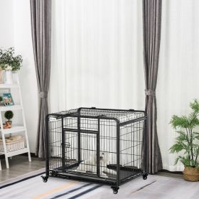 Folding Design Metal Dog Crate & Heavy Duty Kennel with Removable Tray 4 Locking Wheels 37" x 22.75" x 27.25" (Option: Dark grey-950x160x730 mm)