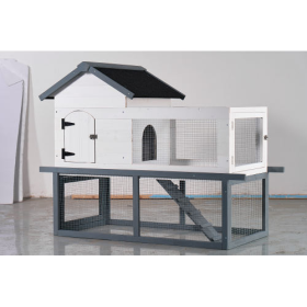 53-inch Double-tier Wooden Outdoor Indoor Waterproof Chicken Coop And Rabbit Hutch Complete With A Roof, Stairs And A Removable Cleaning Tray  Suitabl (Option: White)