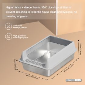 Oversized Stainless Steel Litter Box, Semi-enclosed Splash-proof And Leak-proof Design, Removable Lid, Suitable For Big Cats, And More (Option: L15-Grey)