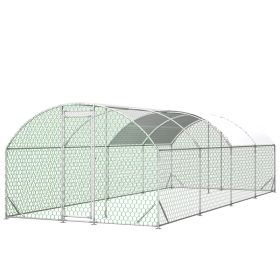 26'x9'x6'Large Metal Chicken Coop,Walk-in Poultry Cage,Chicken Run With Waterproof Cover,Outdoor Backyard Farm,Chicken Rabbits Duck Run Pen,Easy To As (Option: Silver)