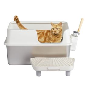 Stainless Steel With Plastic, Buckle Style With Shovel, Foot Pad, White Litter Box (Option: White)