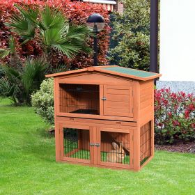 40" Rabbit Hutch Bunny Cage Small Animal House with No Leak Tray (Option: Brown-1075x195x580 mm)
