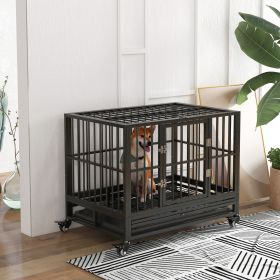 43" Heavy Duty Dog Crate Cage Kennel with Lockable Wheels (Option: Gray-940x640x180 mm)