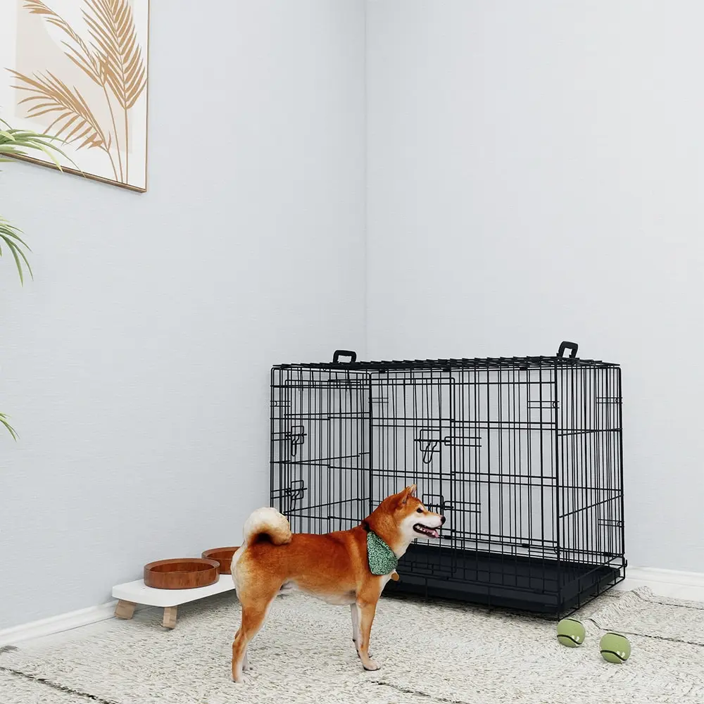 36 Inches Black Wire Dog Cage Double Lock Mechanism Two Doors Two Handles Double Bolt (Option: Black)
