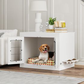 Dog Crate Furniture with 360° Rotatable Removable Dog Bowls (Option: White-940x715x135 mm)